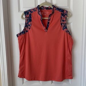 Bermuda Sands Sleeveless‎ Golf Polo - XL - Orange with Blue Floral Trim